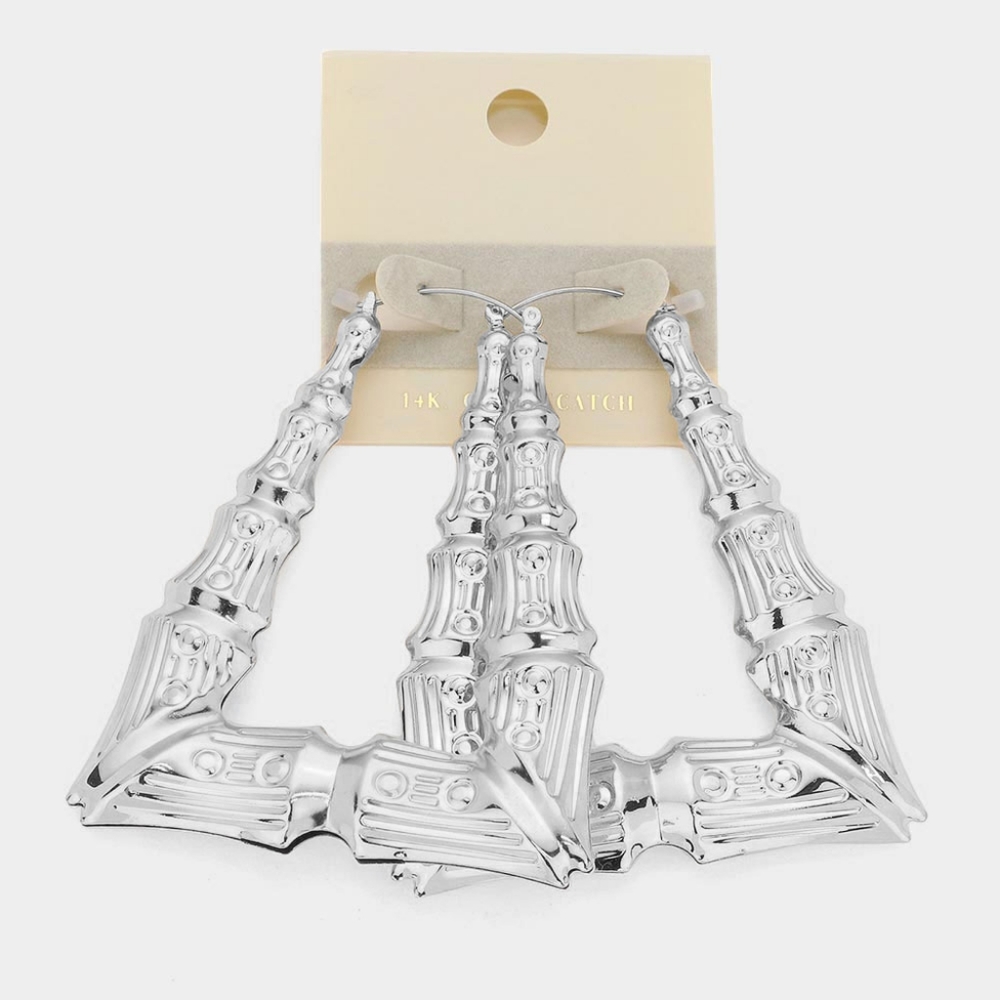 Silver 14K Bamboo Doorknocker Hoop Earrings Trendy Fashion Accessory Triangle